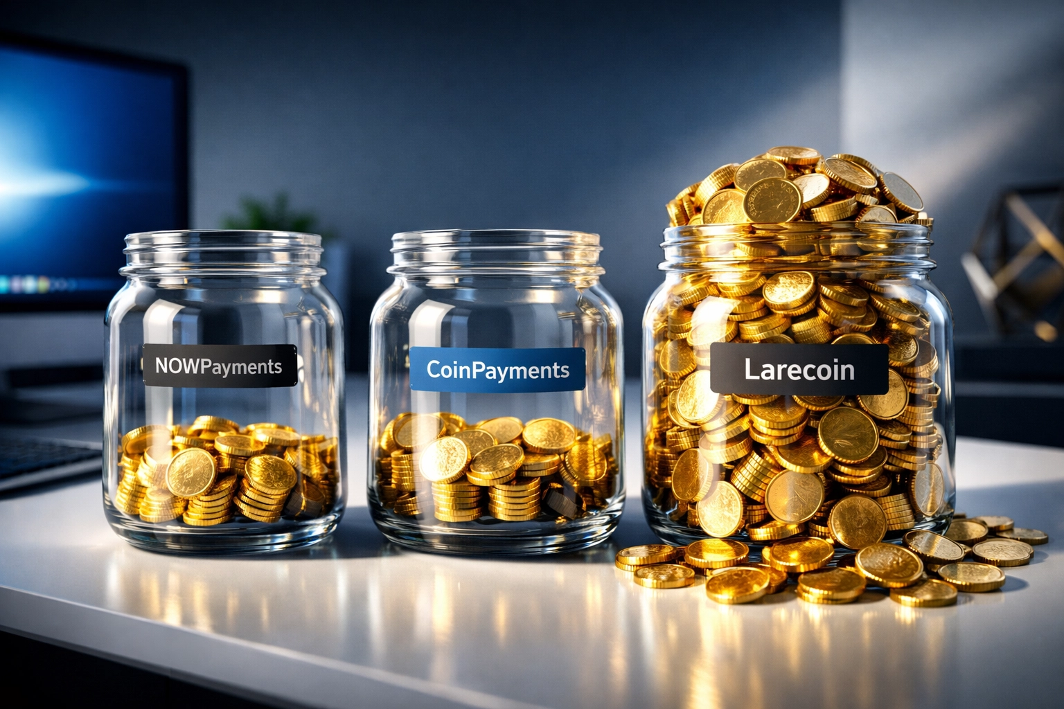 Crypto payment fee comparison showing Larecoin savings versus NOWPayments and CoinPayments