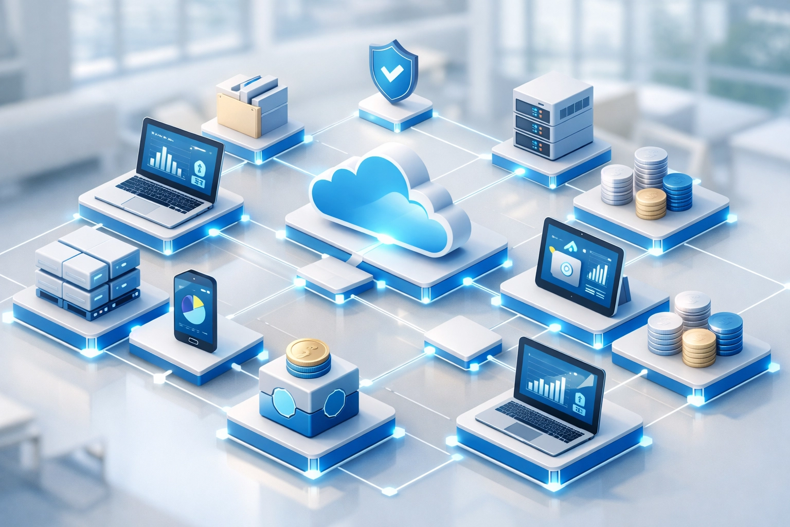 IT Asset Management network showing connected devices and ServiceNow ITAM optimization