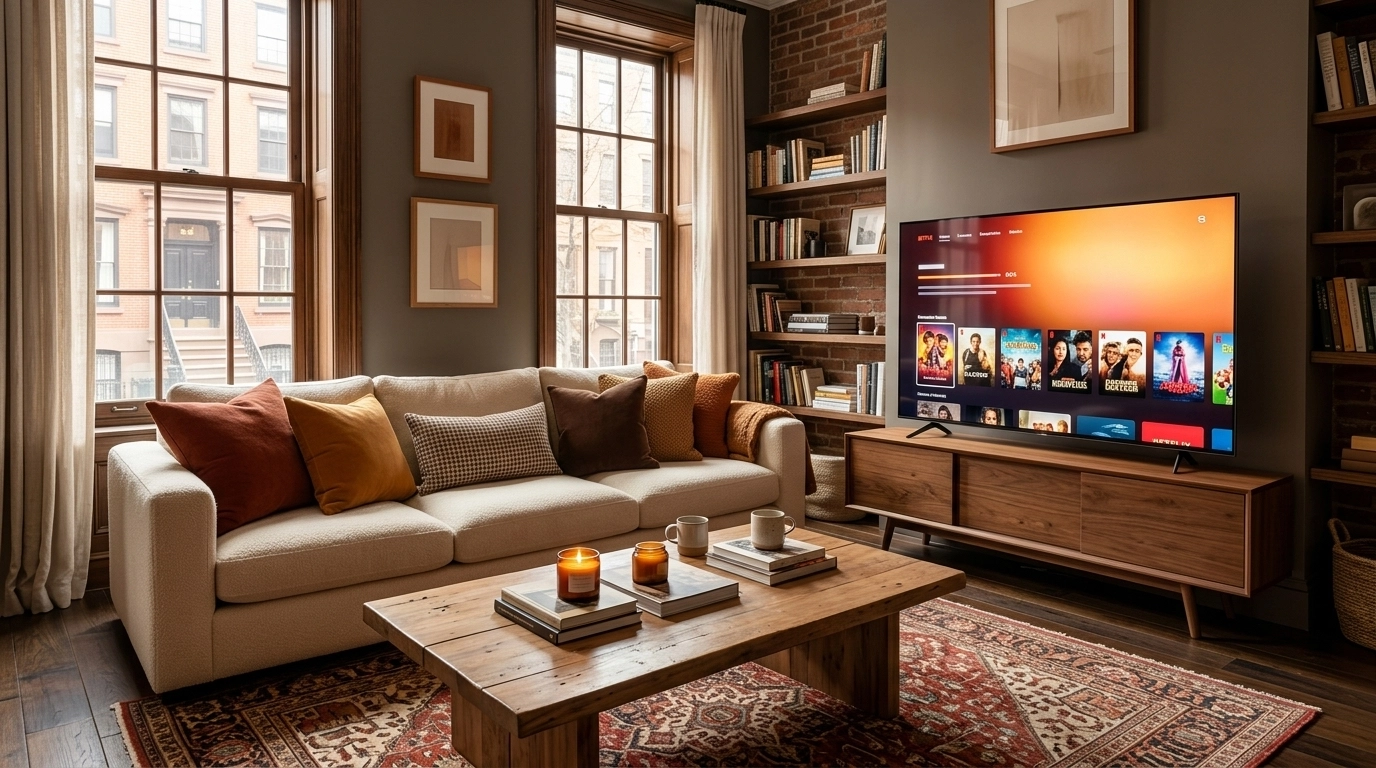 Modern cozy living room with TV