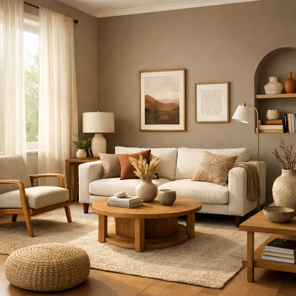 Modern living room interior painting with designer color selection and neutral tones