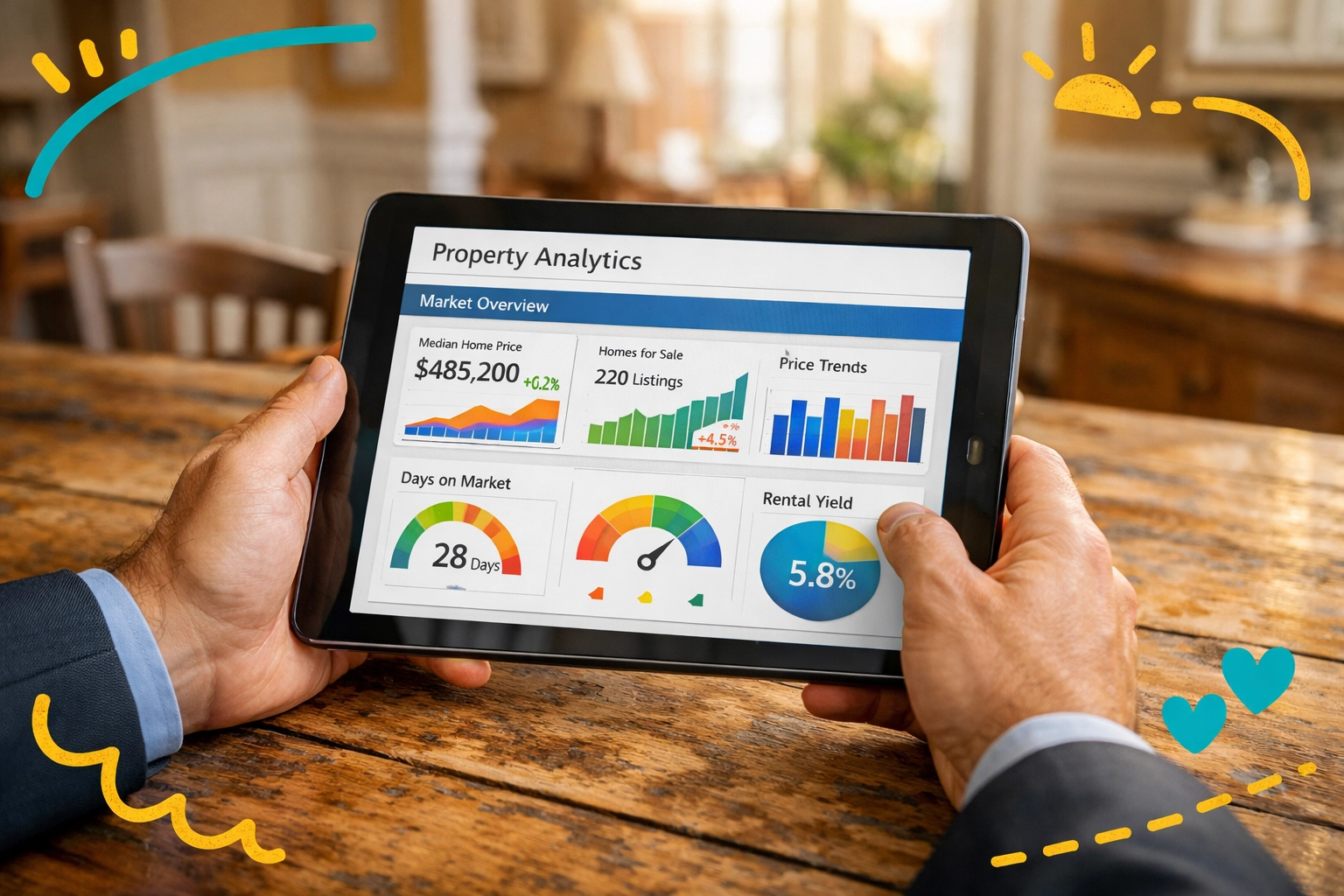 Real estate agent reviewing market data and pricing analytics on tablet for Cobb County home Real estate agent reviewing market data and pricing analytics on tablet for Cobb County home