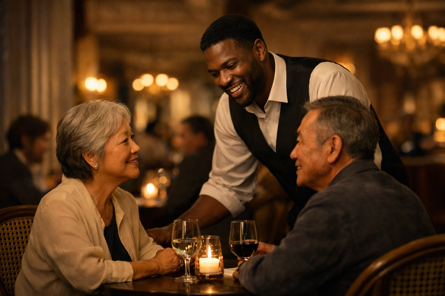 Attentive hospitality at JouJou San Francisco, where skilled staff provide personalized service in a grand brasserie.