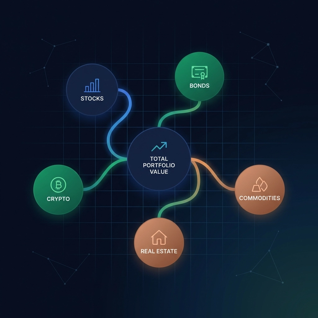 Abstract portfolio dashboard showcasing asset allocation and hedge fund diversification principles
