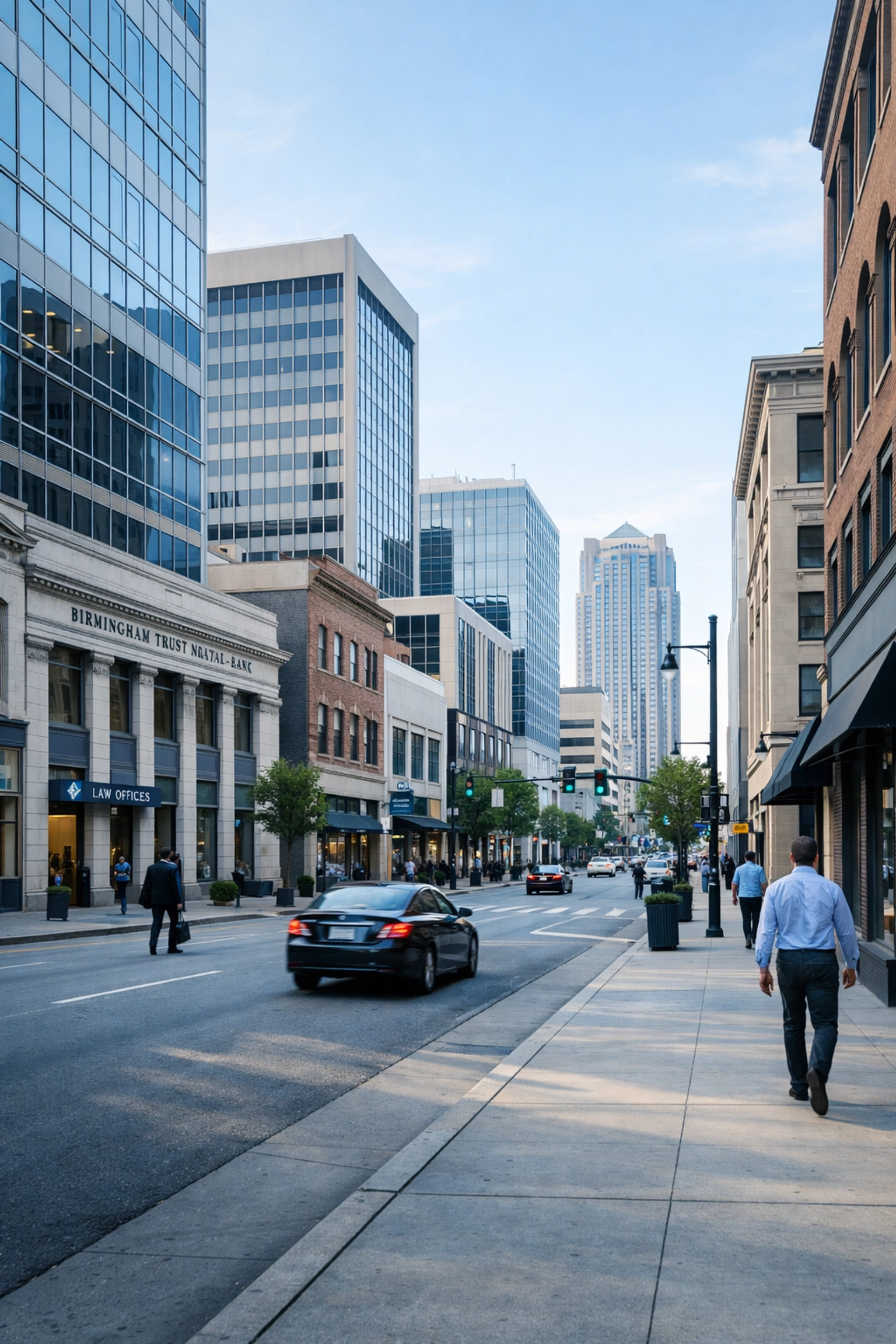 Birmingham Alabama downtown business corridor with commercial buildings