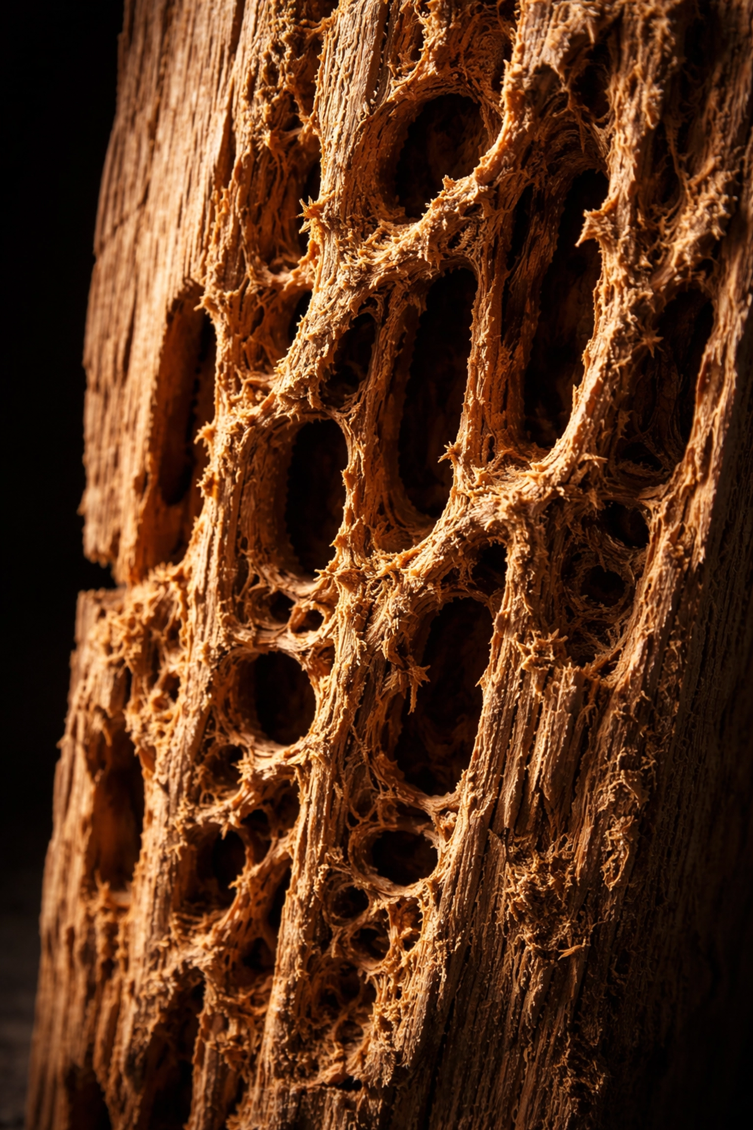 Close-up of termite damage in timber, illustrating the importance of expert pest prevention for Brisbane homeowners.