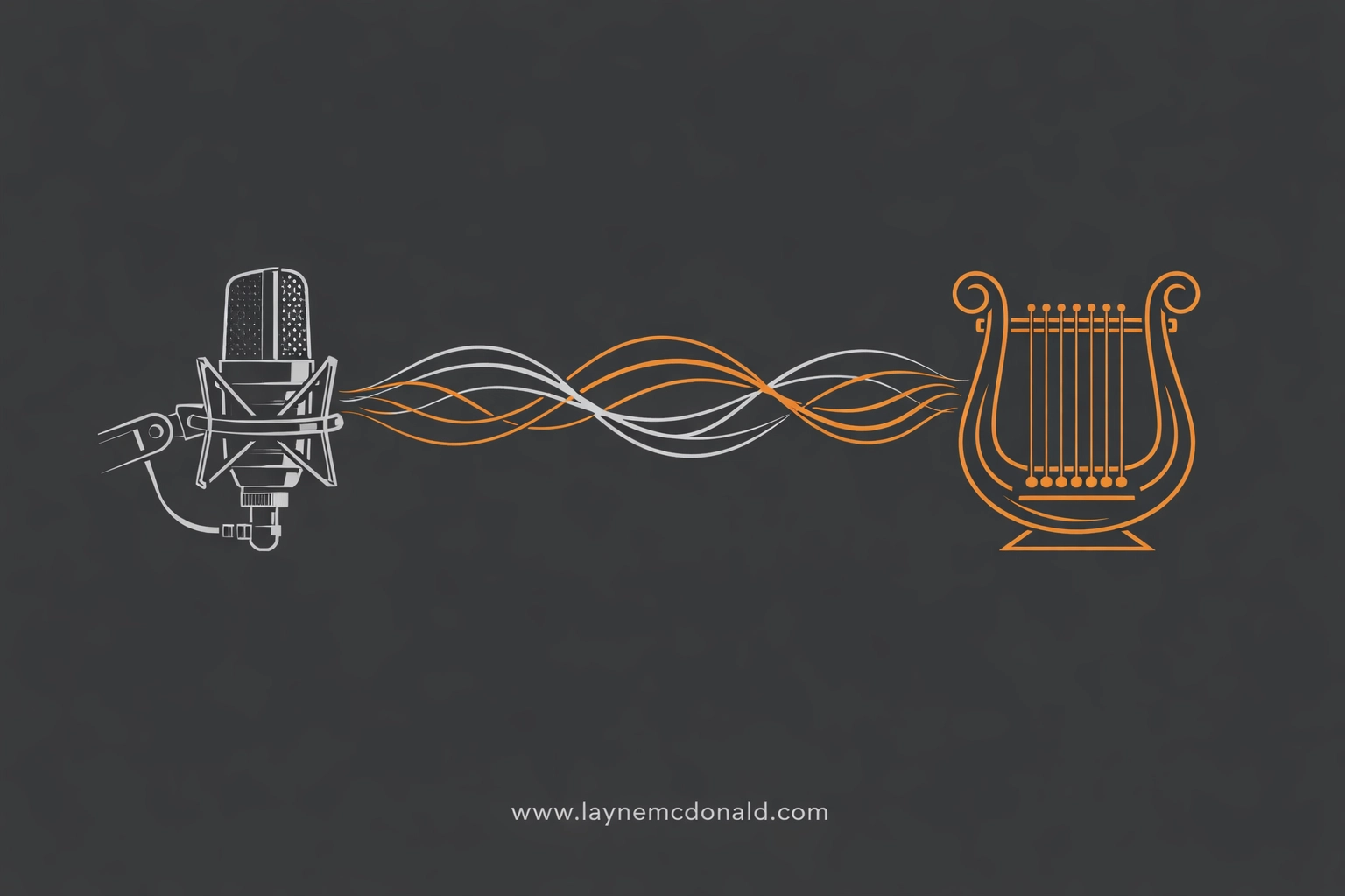 Graphic showing a modern studio microphone and an ancient biblical lyre connected by sound waves.