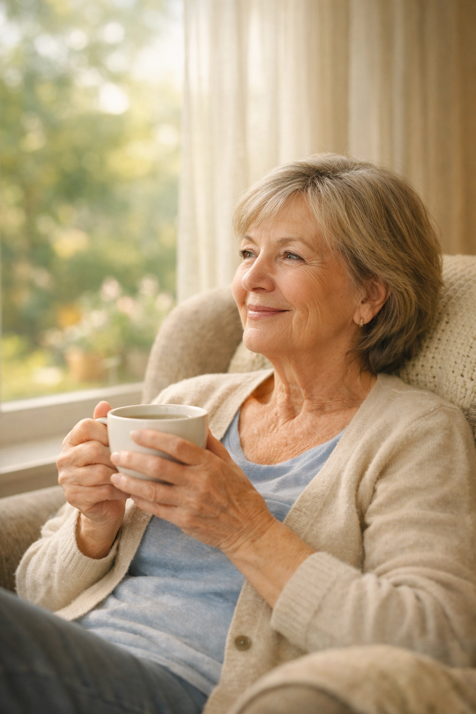 Relaxed senior woman enjoying peace of mind from having burial insurance coverage in place Relaxed senior woman enjoying peace of mind from having burial insurance coverage in place