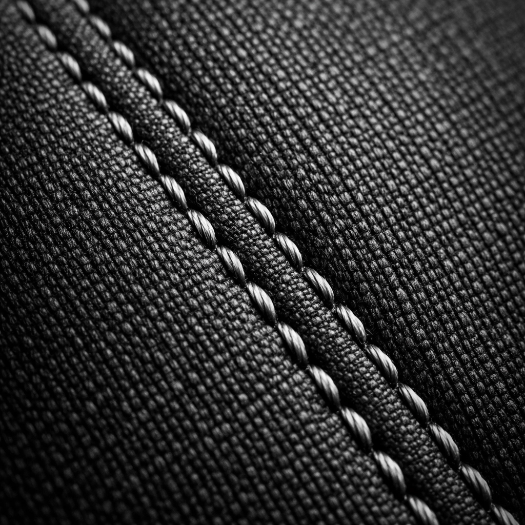 Detailed close-up of professional stitching and high-quality fabric on a restored furniture piece.