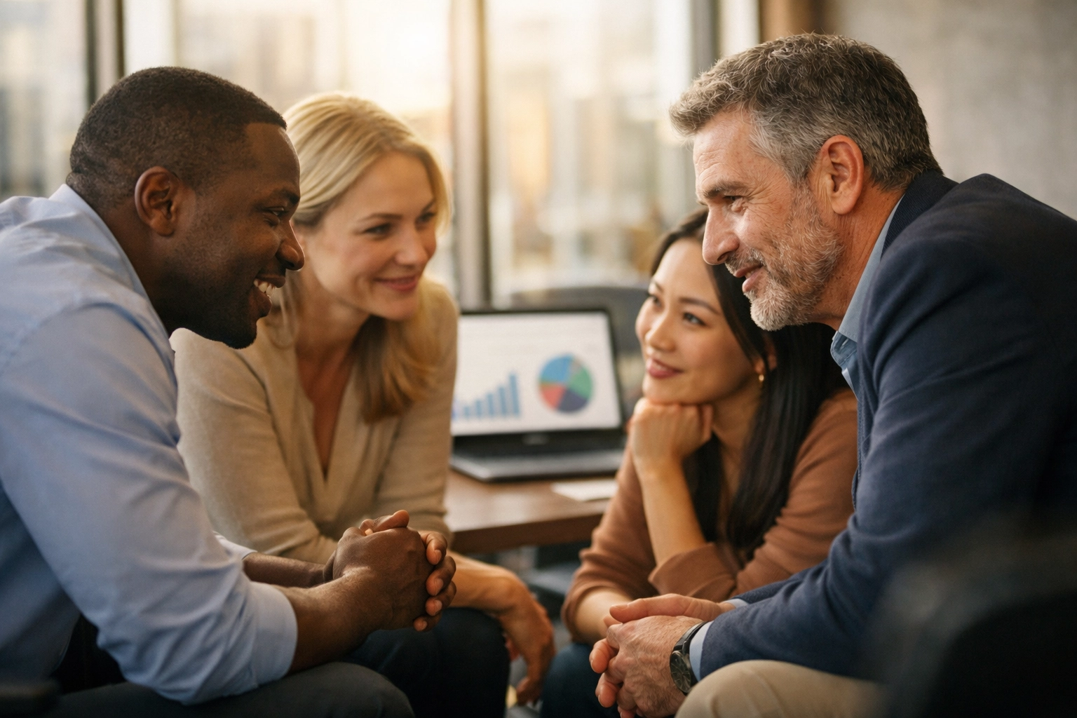 Business team engaged in meaningful conversation prioritizing human connection over data