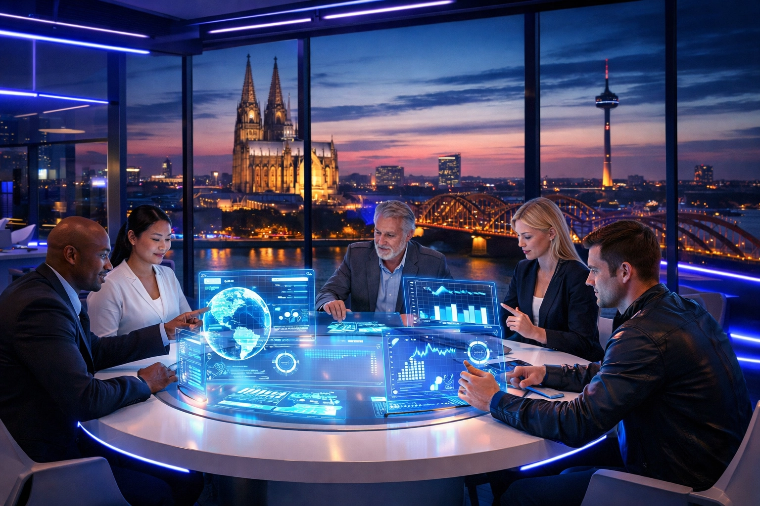 Mitarbeiter bei der praxisnahen KI-Weiterbildung im modernen Schulungszentrum des AI Hub Cologne.