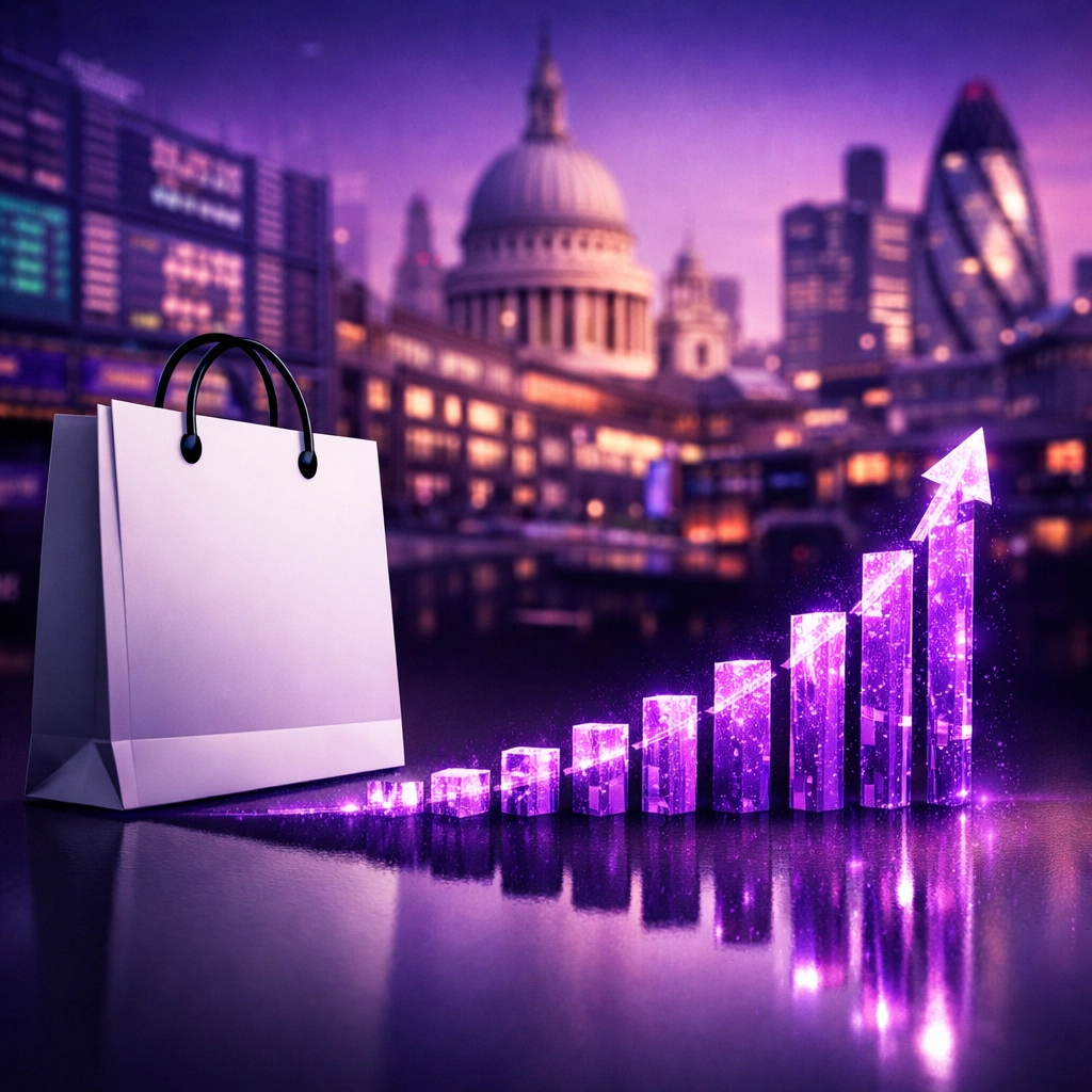 Retail and financial services AI automation solutions showing data intelligence and business growth.