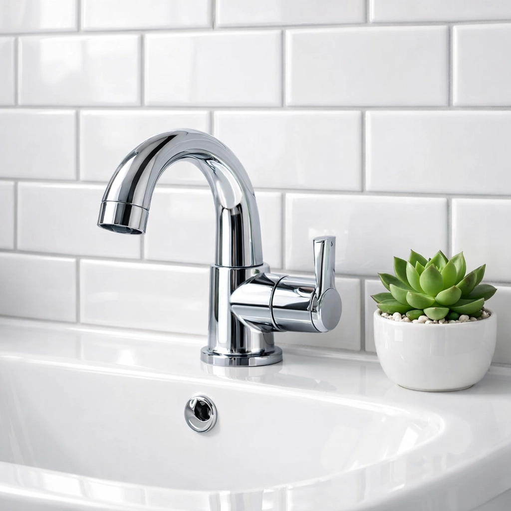 Deep-cleaned modern bathroom with sparkling chrome fixtures and white subway tile in a rental property.