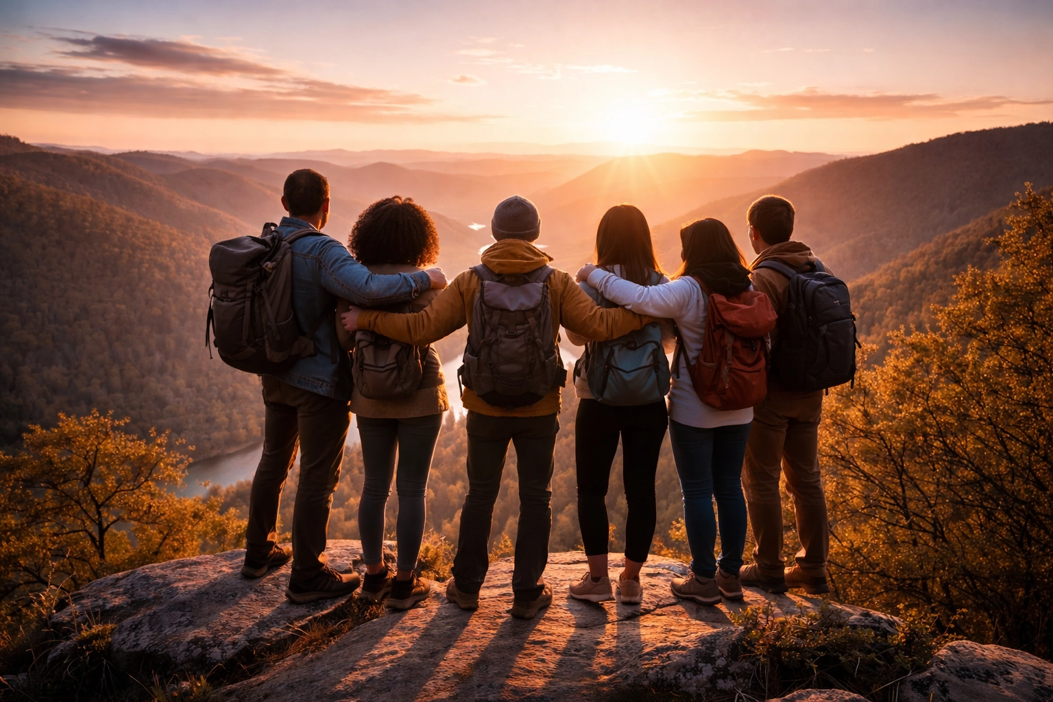 Person on mountain overlook at sunrise symbolizing finding purpose and motivation in a busy life