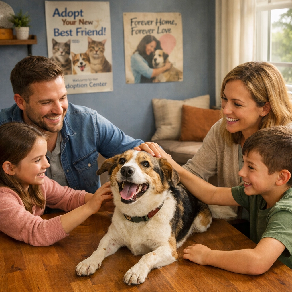 Family meeting adoptable dog at Dorchester Paws shelter during adoption counseling