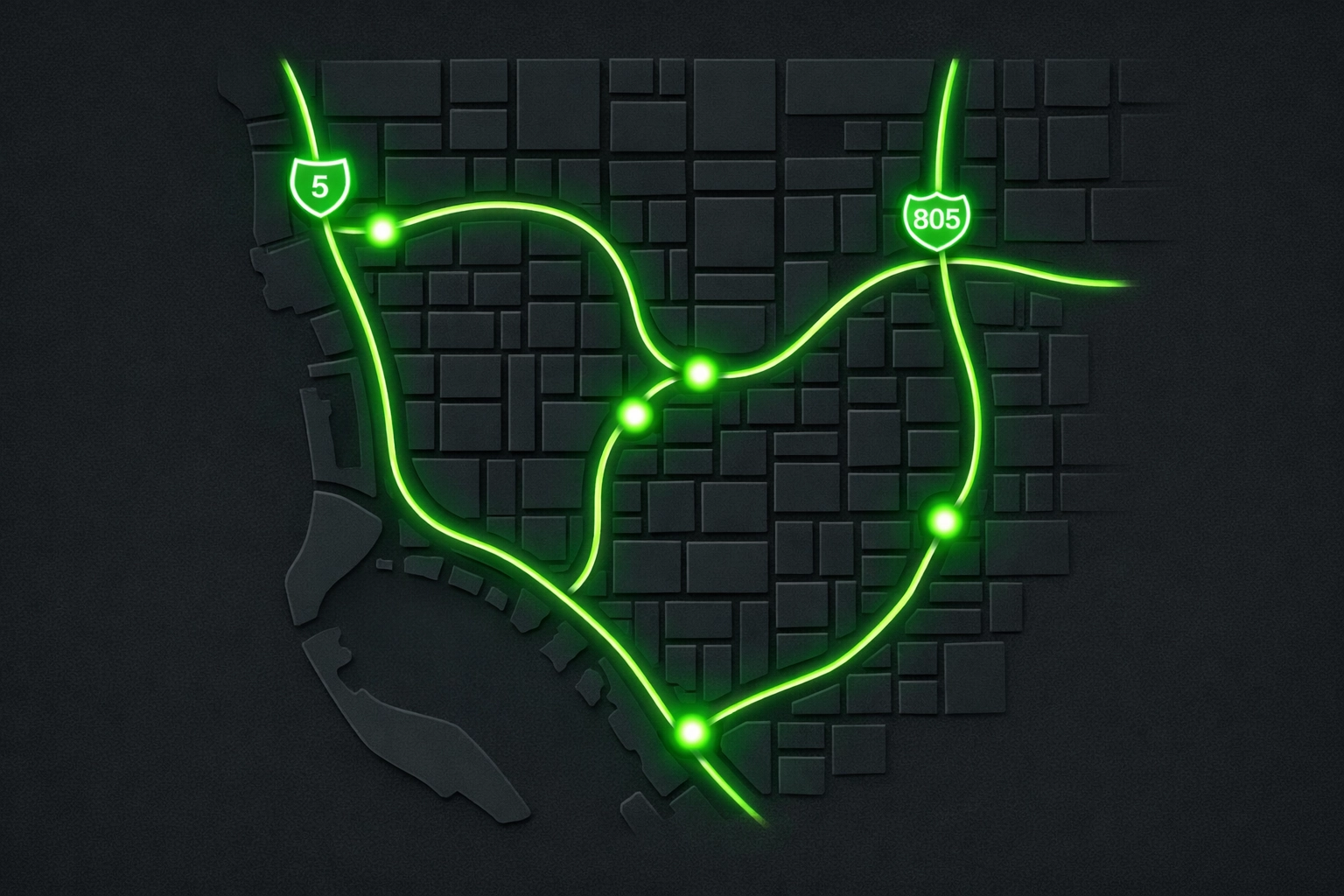 Digital map of Chula Vista towing service areas and highway corridors for elite territory lease visibility.