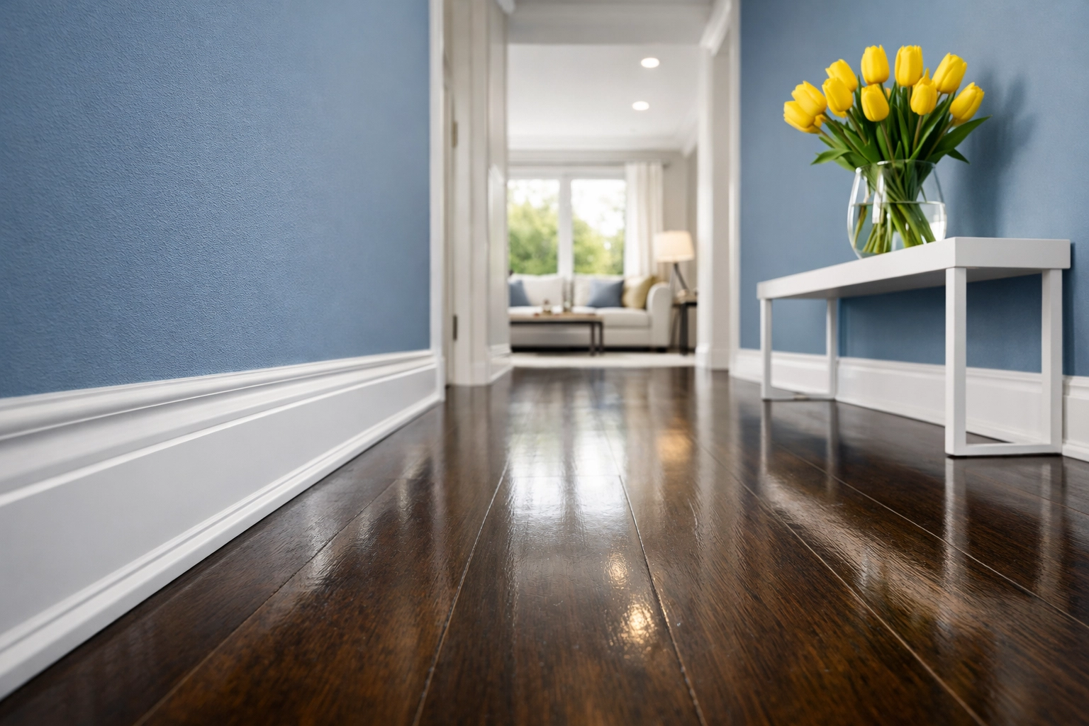 Pristine hallway and baseboards showcase expert deep cleaning Worcester results in a modern home.