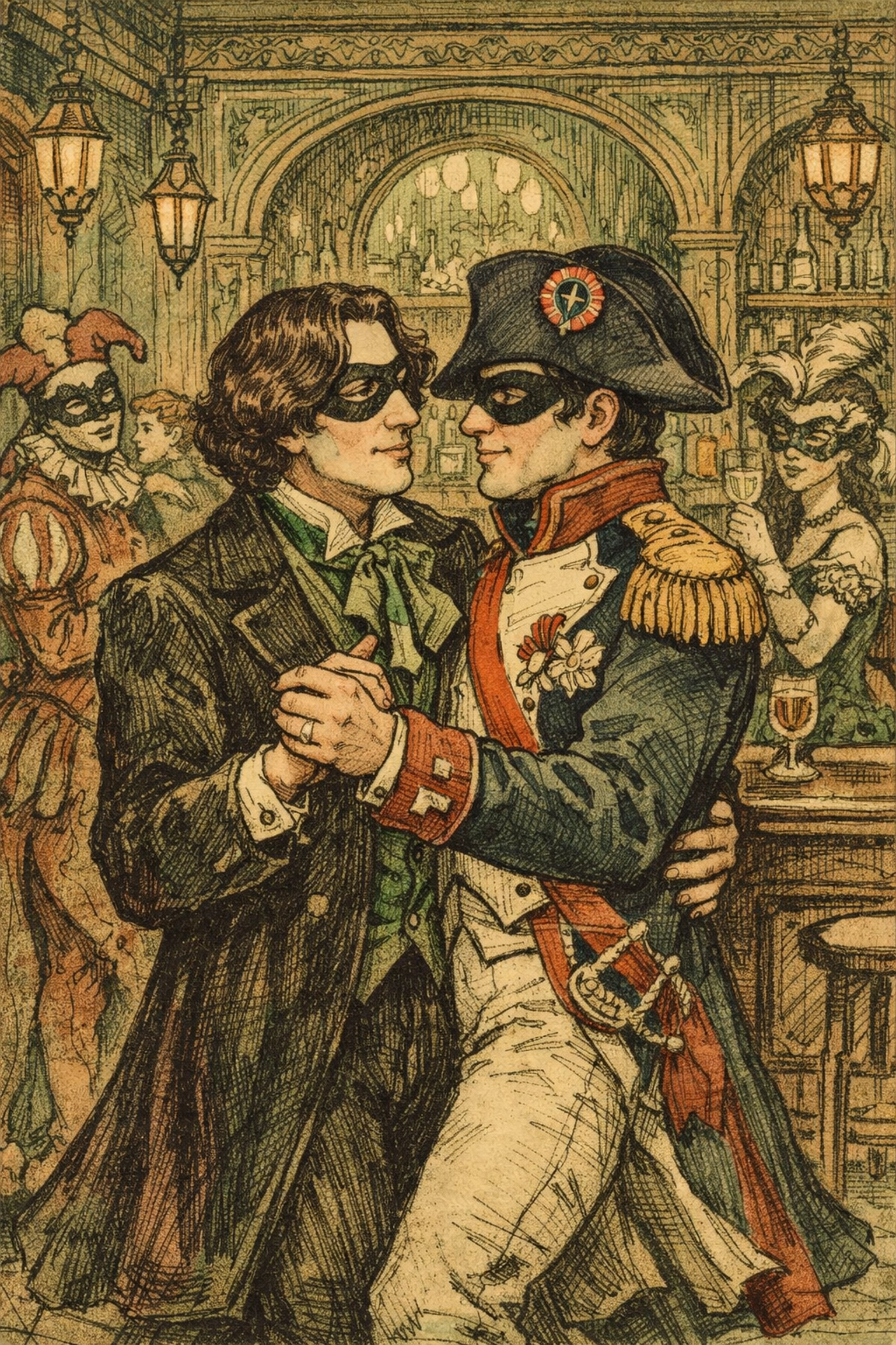 Masquerade ball at Cafe Lafitte in Exile with Oscar Wilde and Napoleon costumes