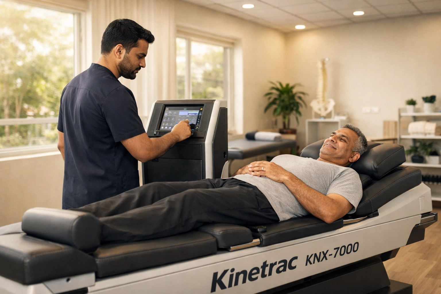 Physiotherapist providing non-surgical back pain treatment in Perinthalmanna with advanced spinal decompression technology.