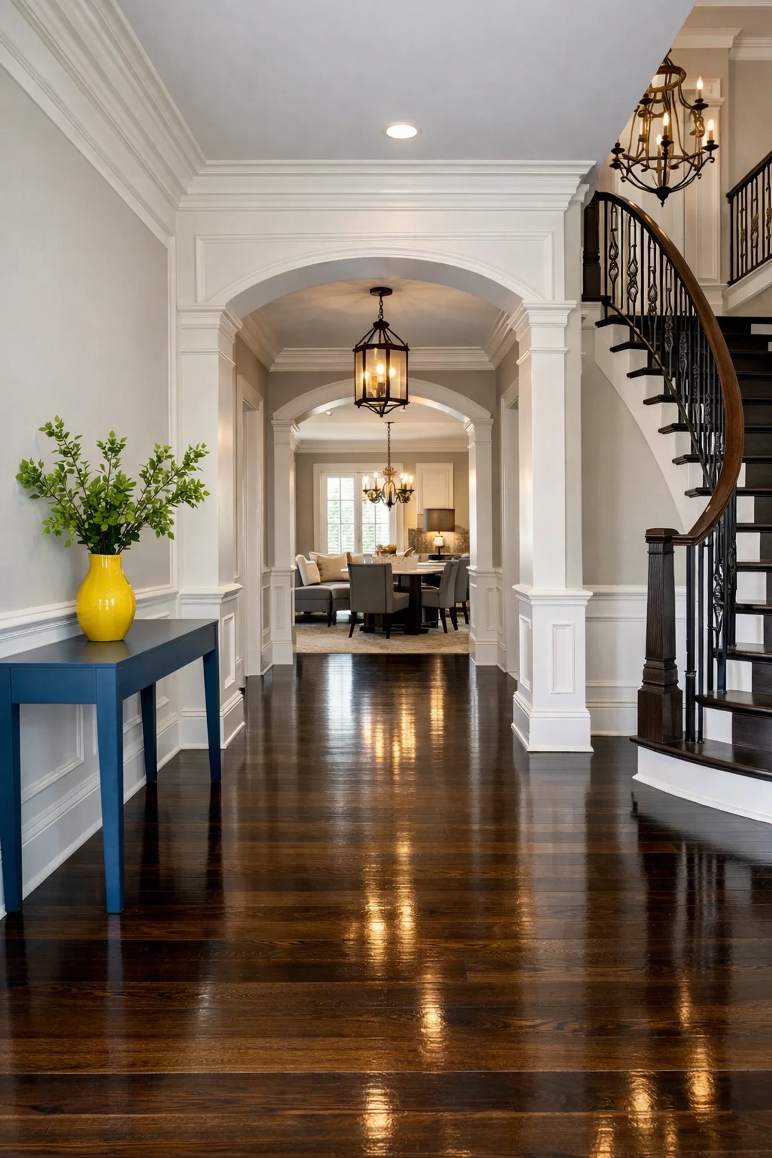 A clean foyer with shiny hardwood floors following a scheduled bi-weekly house cleaning in Danvers, MA.