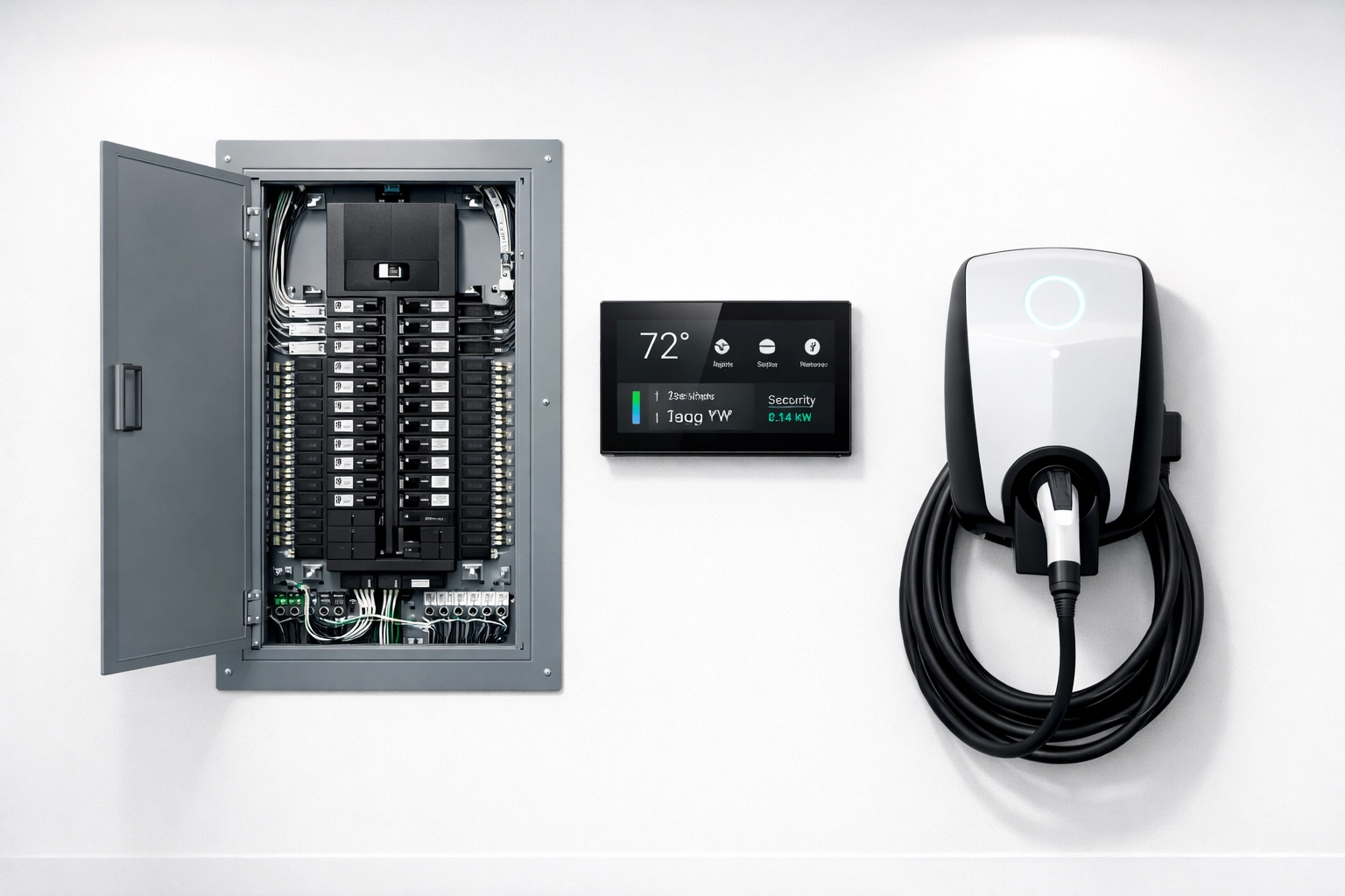 Upgraded residential electrical panel and EV charging station installation for a modern Phoenix home remodel.