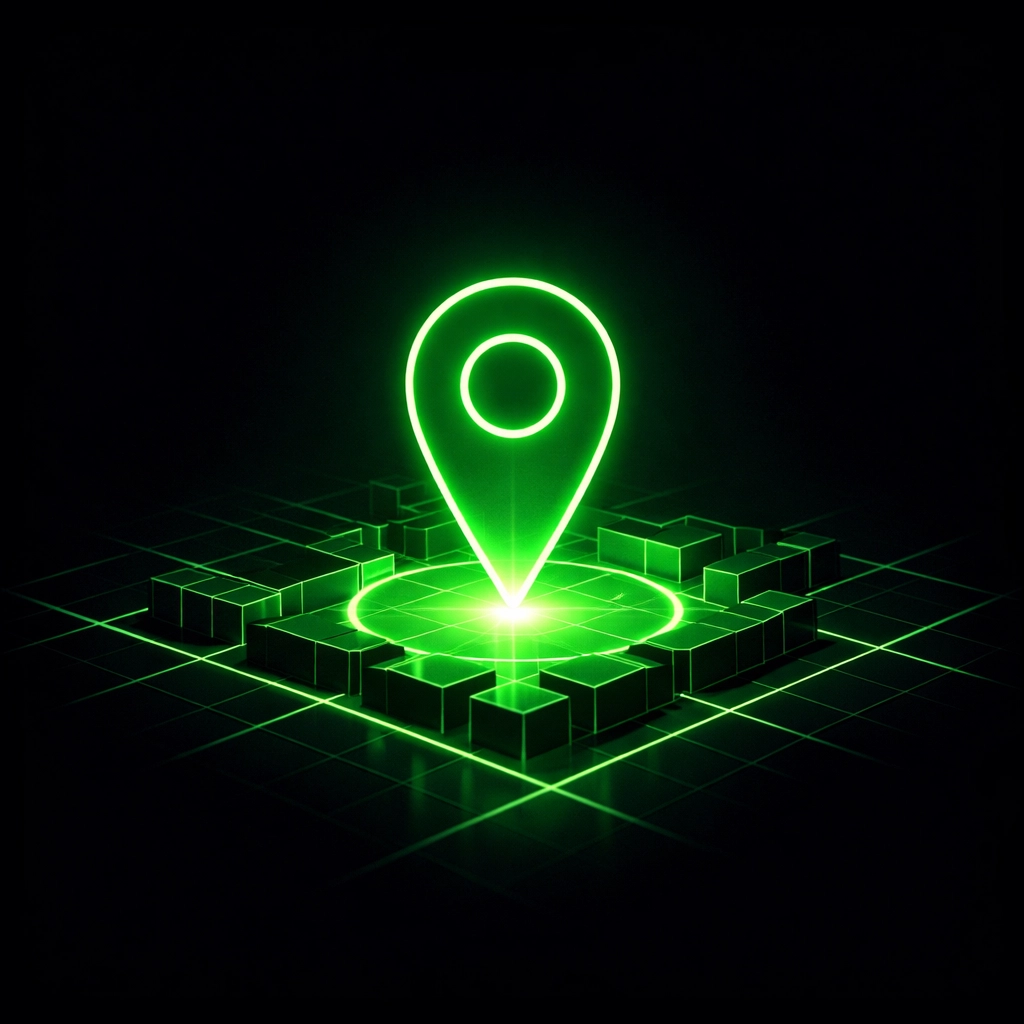 Digital map pin representing a premium Houston towing directory spot with GPS integration.