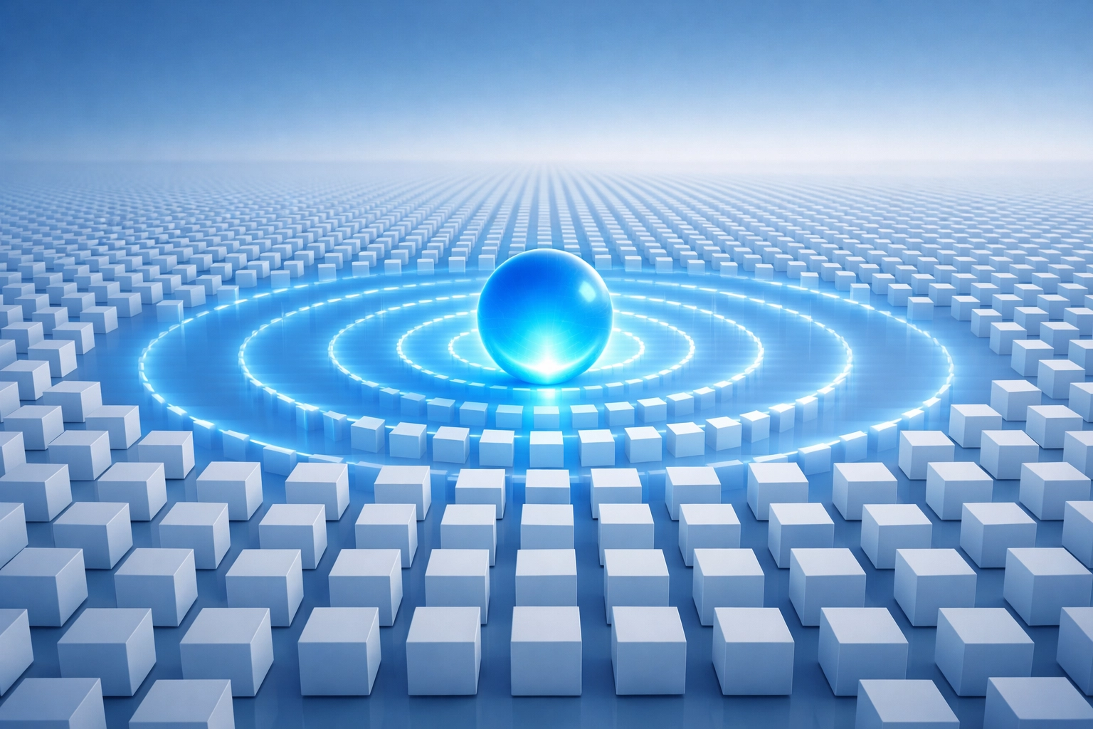 Radiant digital core symbolizing operational leverage and scalable AI-driven business growth.