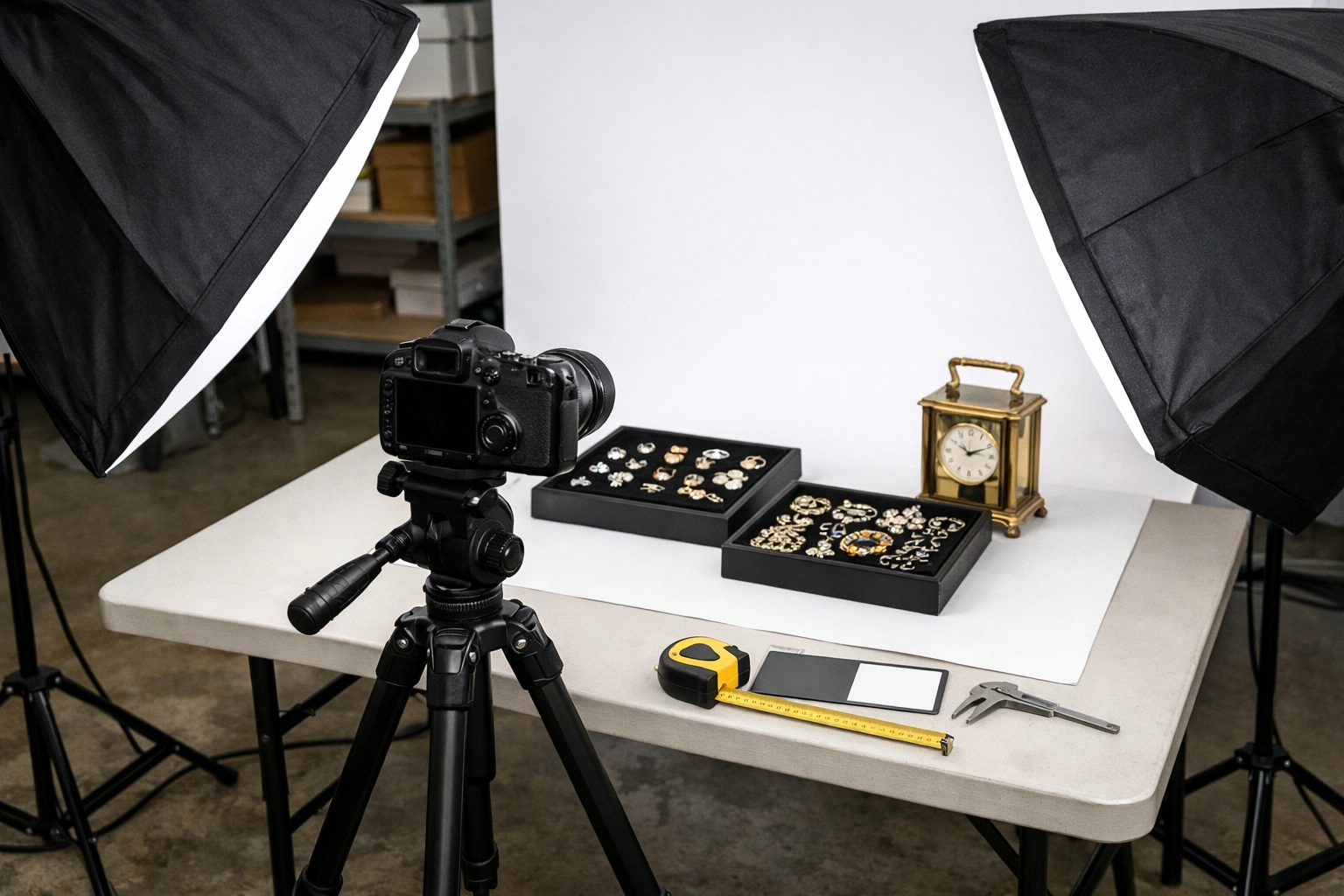 Professional camera-on-tripod setup for estate auction Columbus Ohio cataloging (Buckeye Downsizing Services, Worthington).