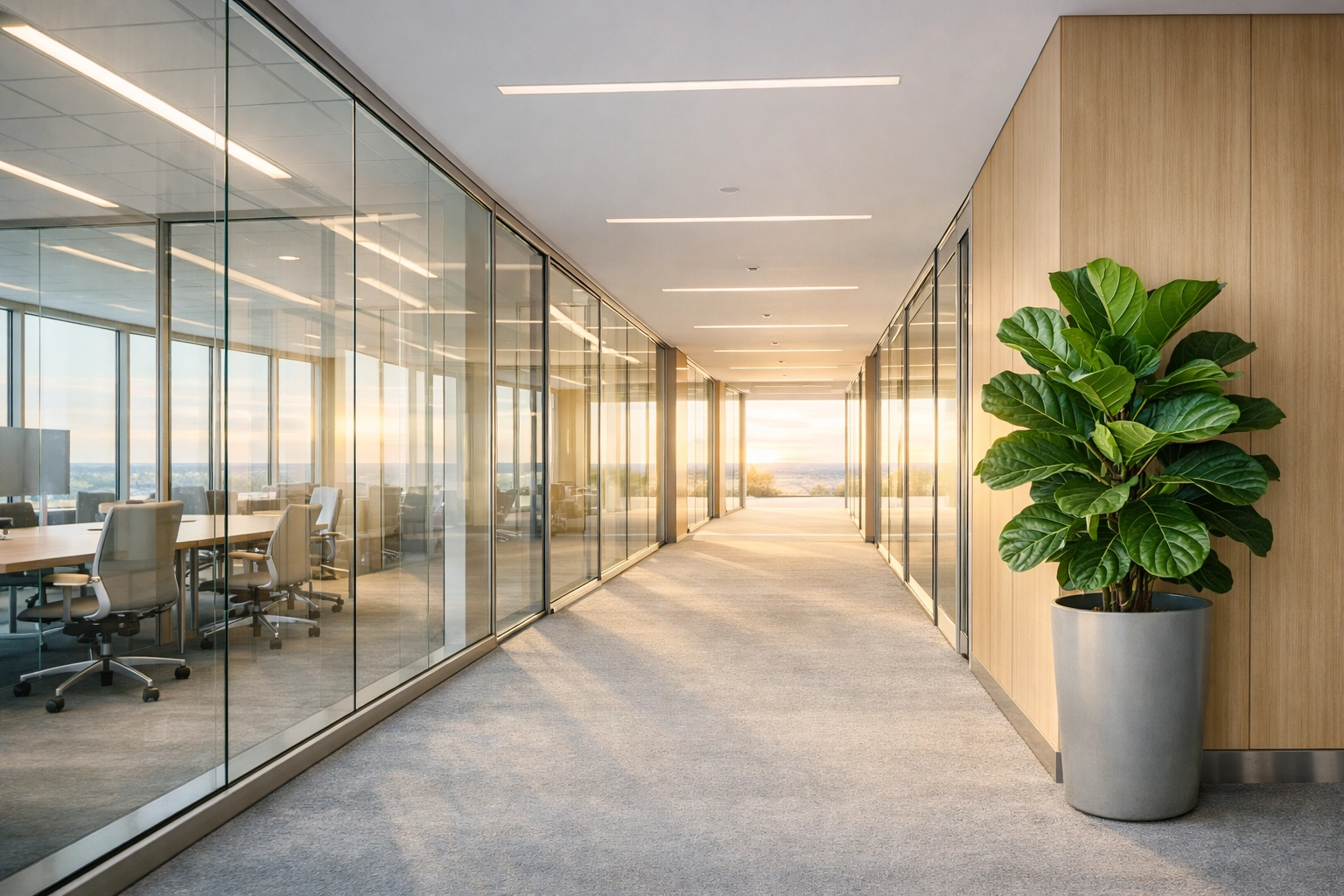 Contemporary office space with glass walls representing the clear roadmap for scaling startup valuation.