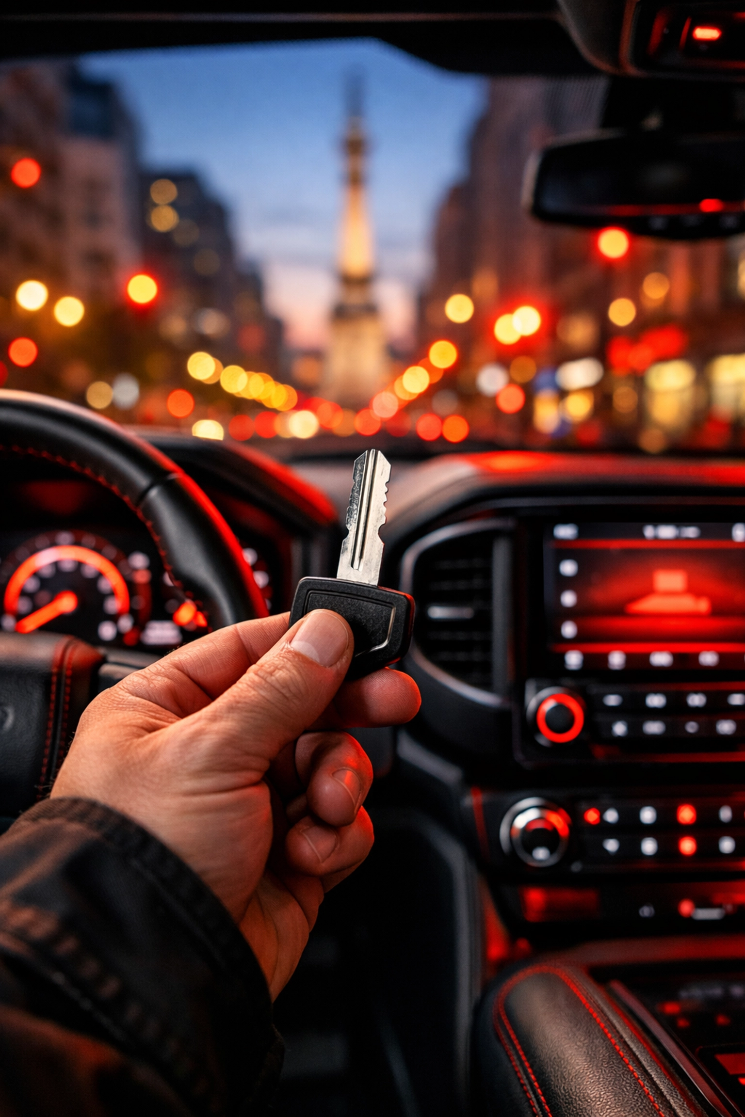 Auto locksmith Indianapolis technician holding a newly cut car key for a vehicle up to 2026 (spare key or lost key replacement).