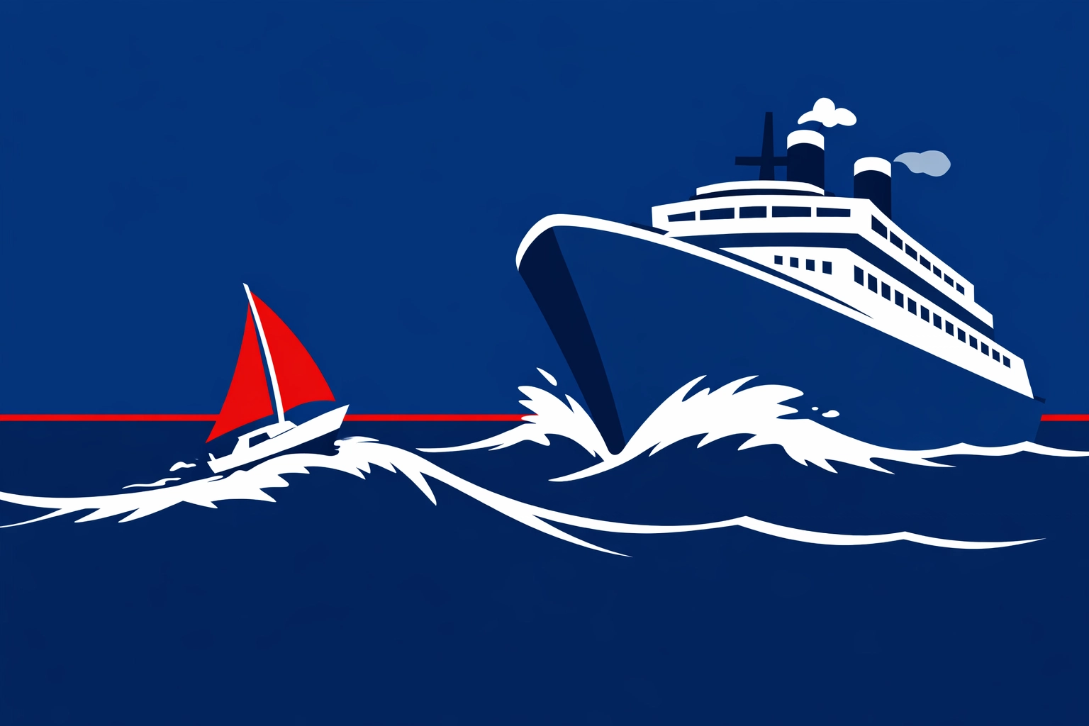 Agile sailboat passing a large ship, symbolizing small businesses that automate lead capture to out-market rivals.