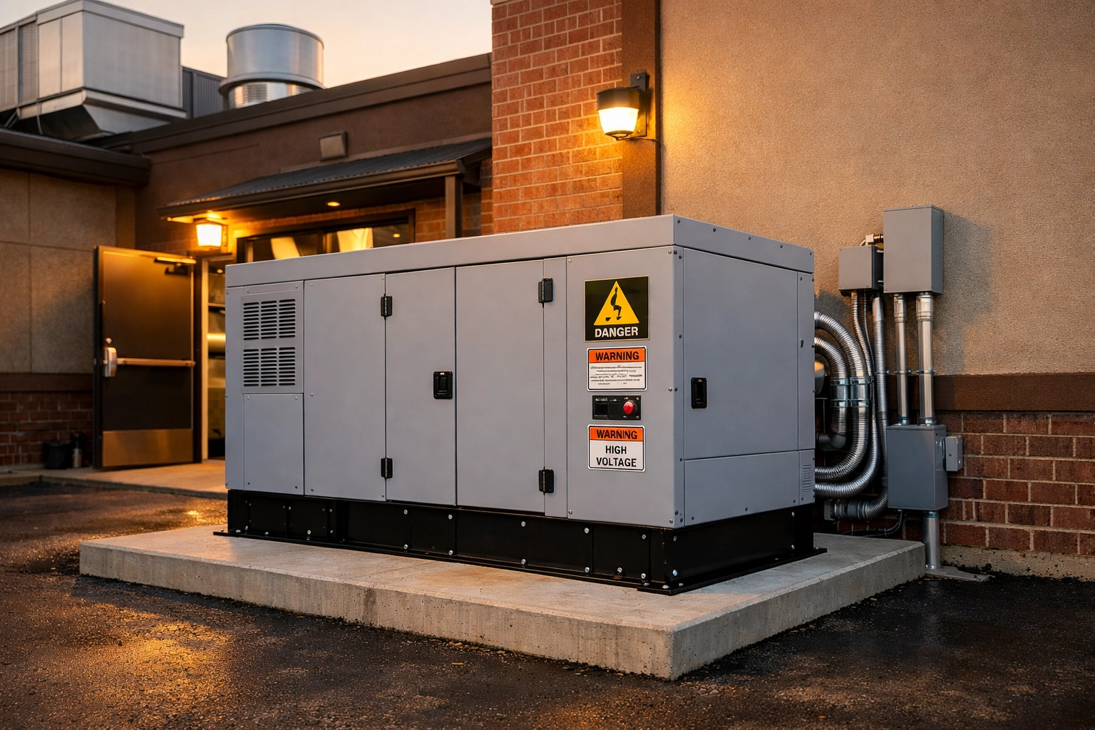 Backup generator system protecting restaurant refrigeration equipment during power outages