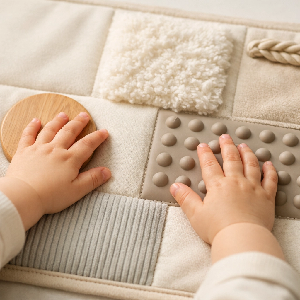 Child exploring different textures slowly for sensory learning and brain development