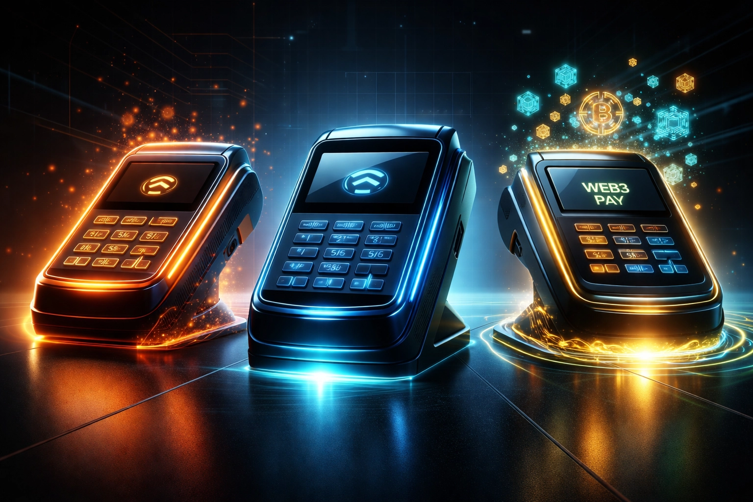 Comparison of traditional, enterprise, and Web3 payment terminals illustrating key differences in self-custody and crypto merchant solutions