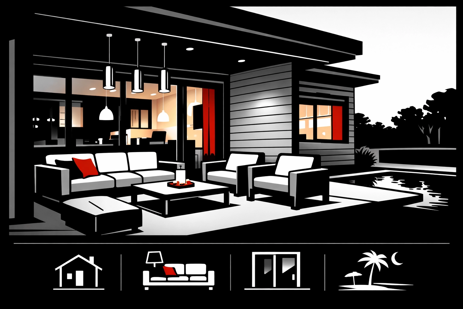 Elegant covered patio extending from luxury Chattanooga home exterior