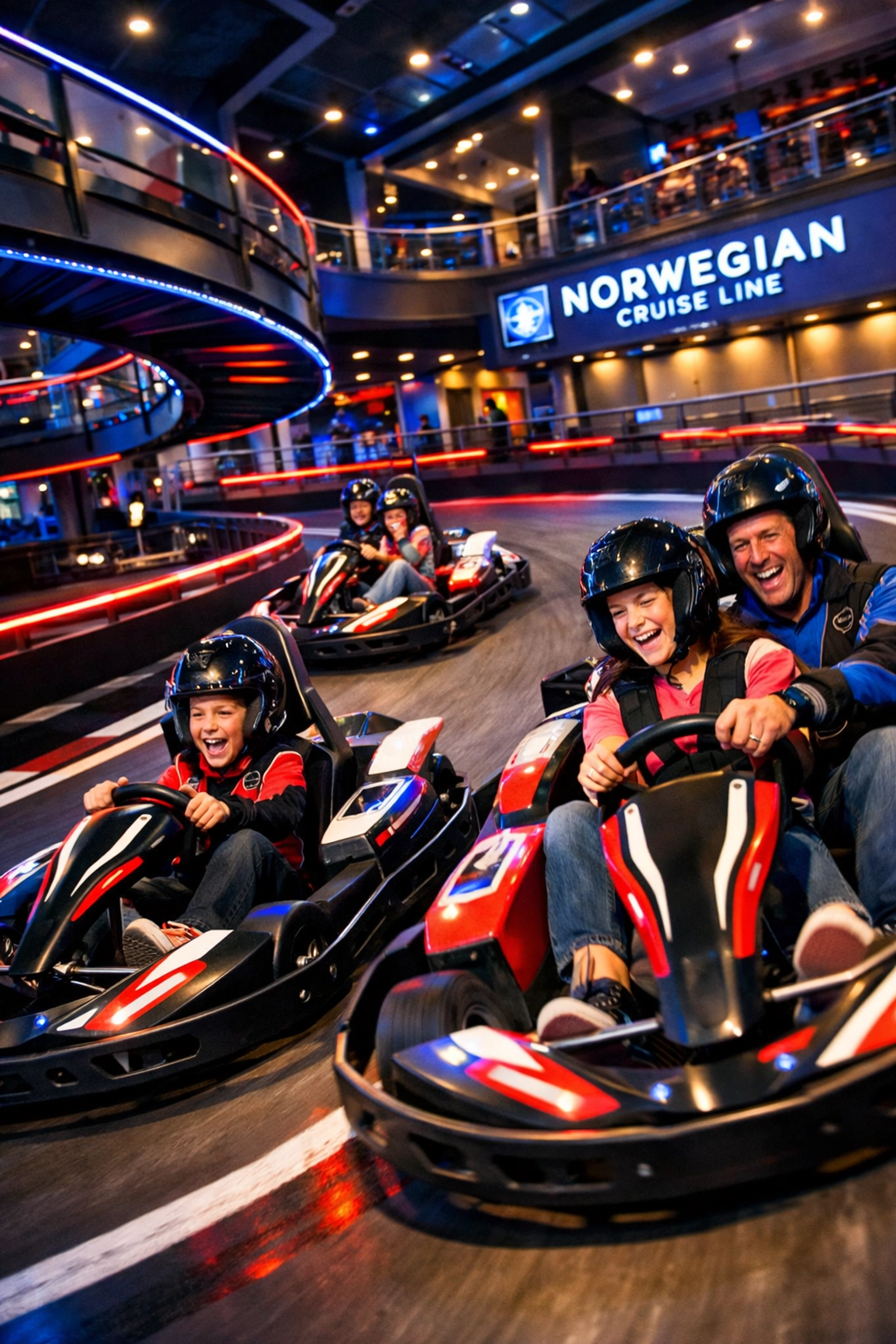 Norwegian Cruise Line go-kart track on ship - unique activities for first cruise