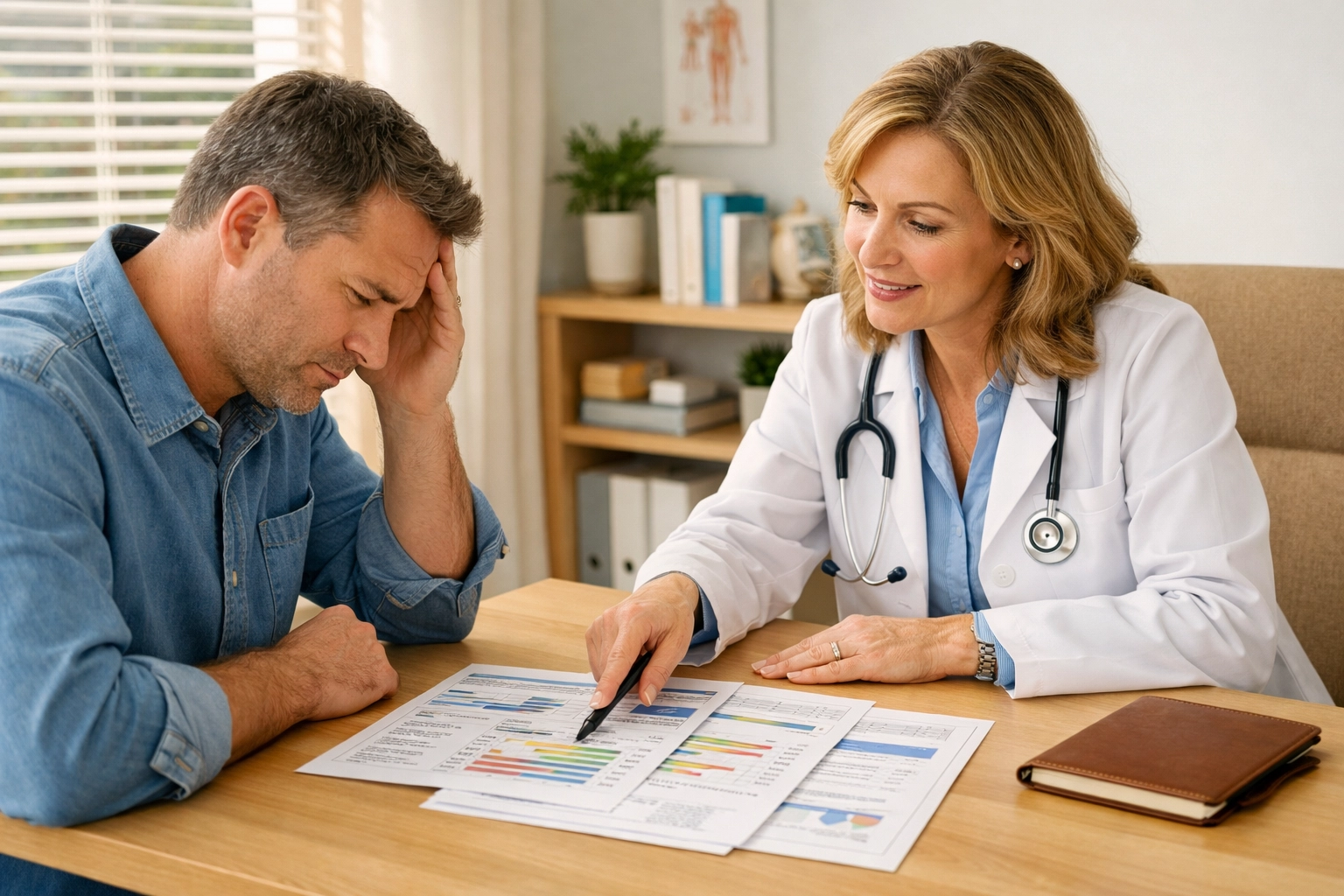 Functional medicine doctor in Memphis explaining lab results to patient during root cause consultation