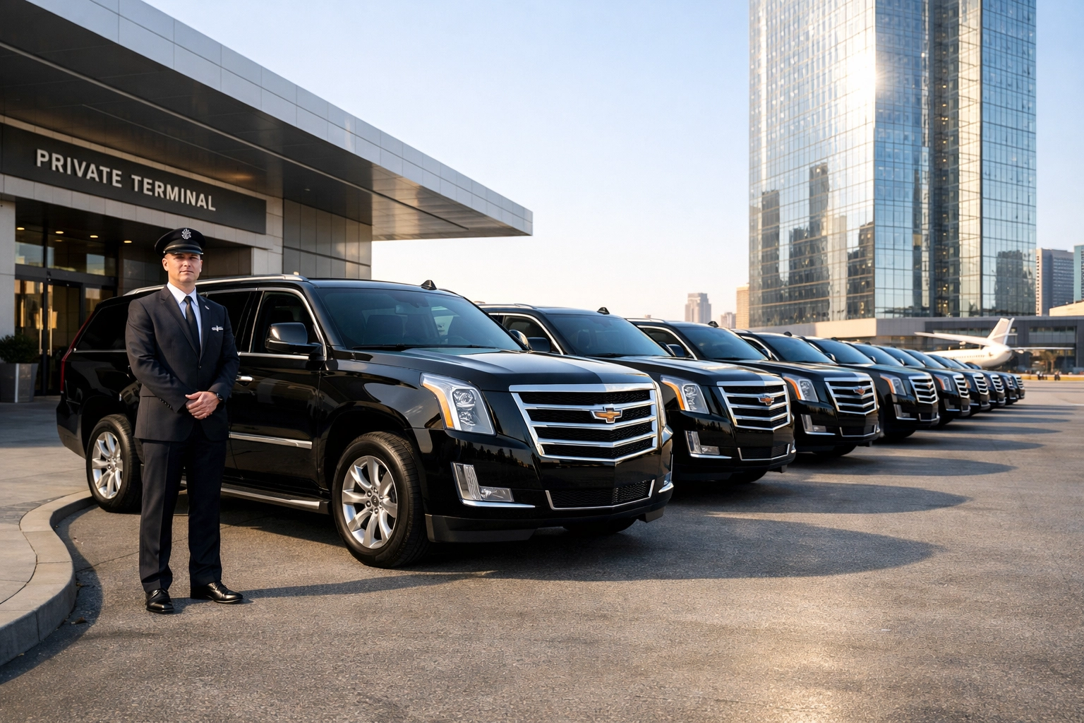Luxury SUV fleet providing precision ground transportation for Super Bowl corporate travel.