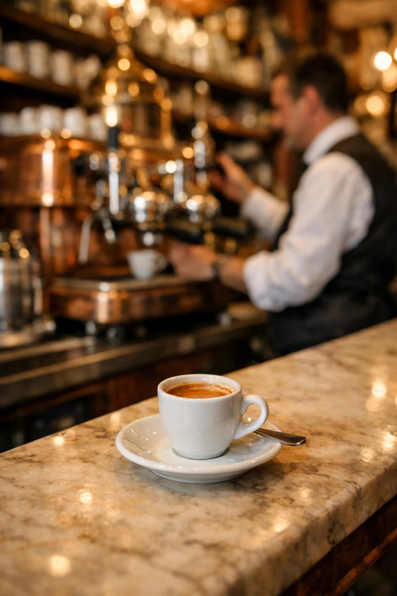 Fresh espresso at a traditional Roman coffee bar, capturing authentic daily life and best cheap eats.