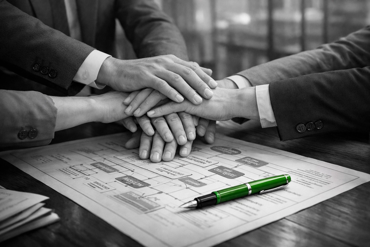 Nonprofit leaders reviewing a strategic map to improve organizational health and leadership effectiveness.