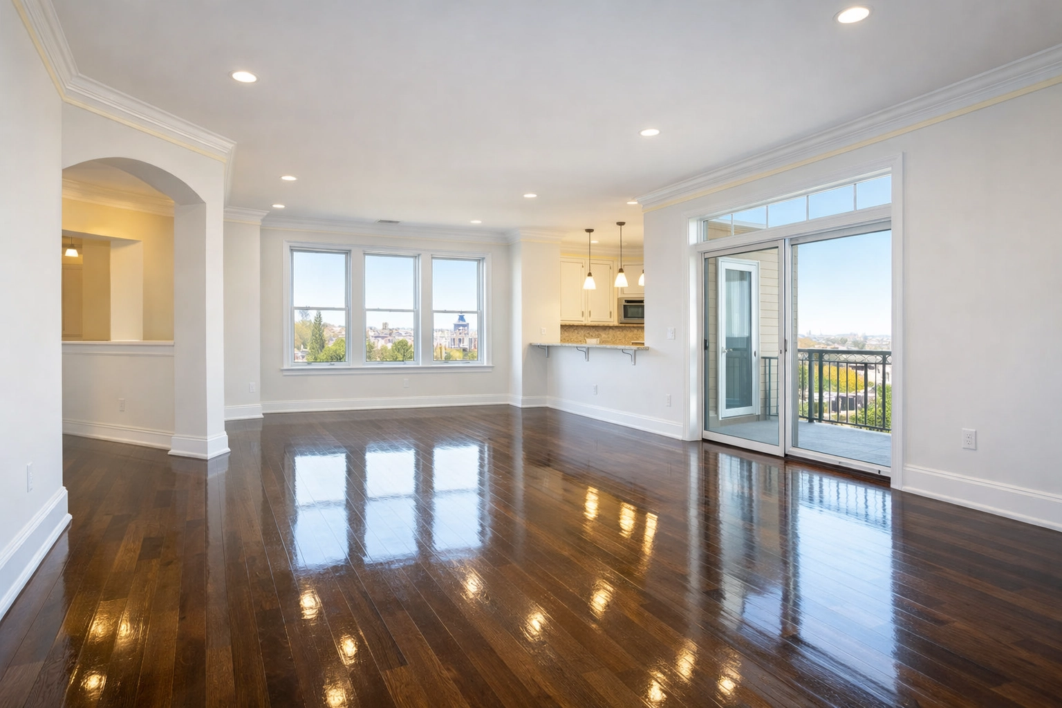 Clean luxury apartment living room showing high-quality move-out cleaning Worcester results.