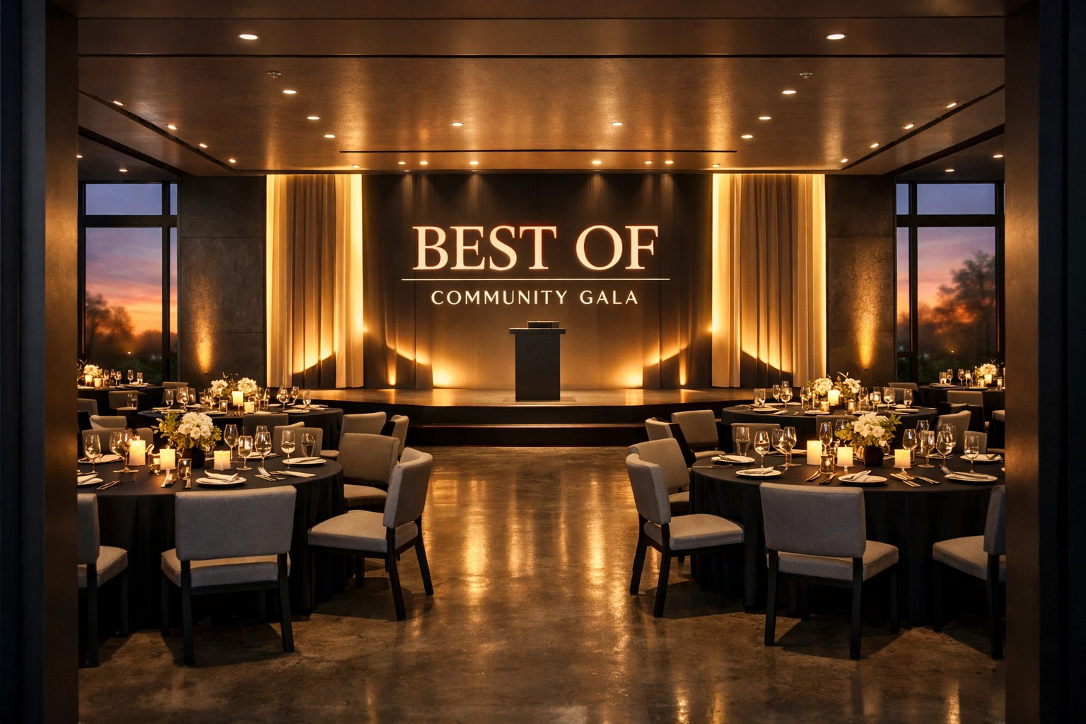 Modern event space prepared for a local newspaper community awards gala.