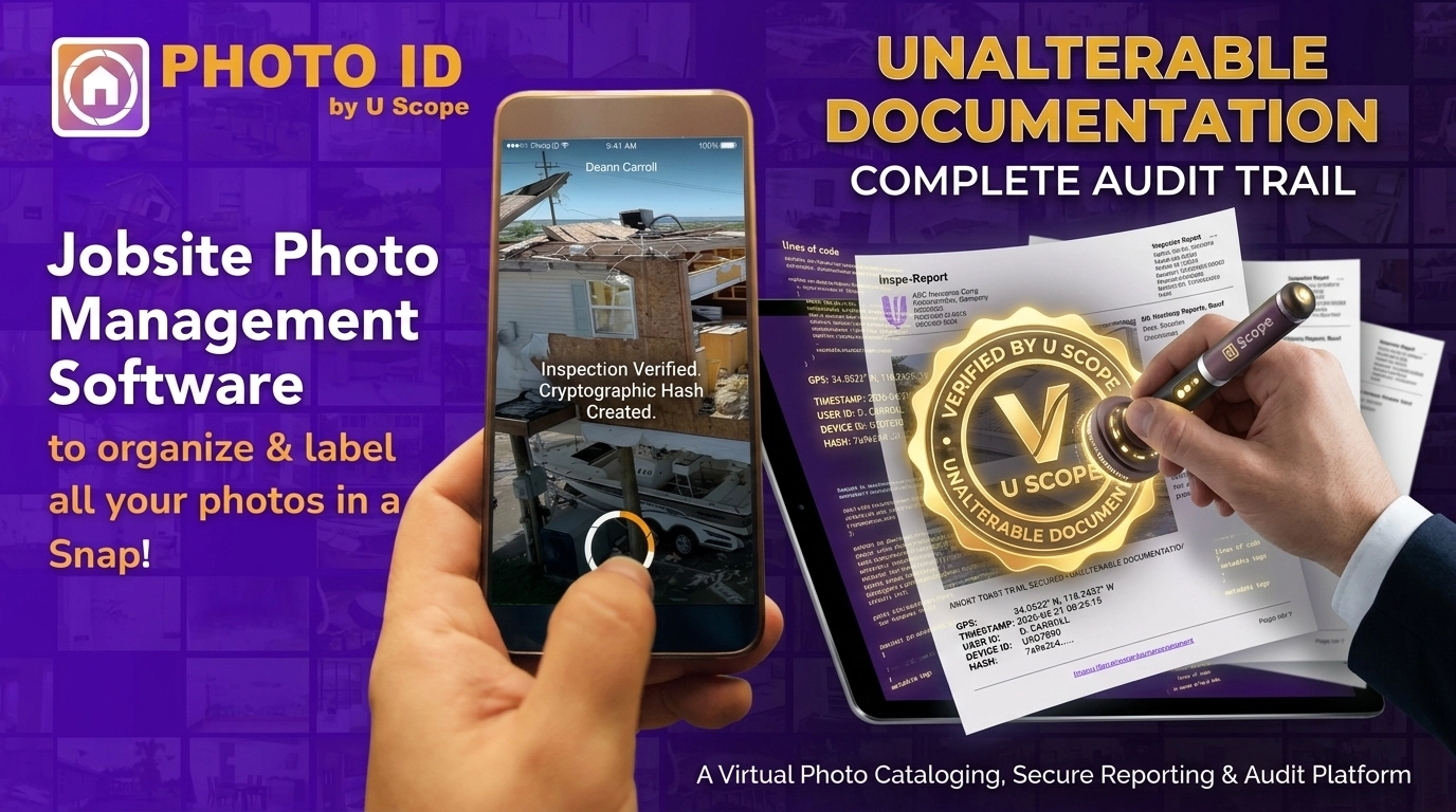 A digital 'Verified' seal being applied to an inspection report, representing unalterable data and an audit trail.