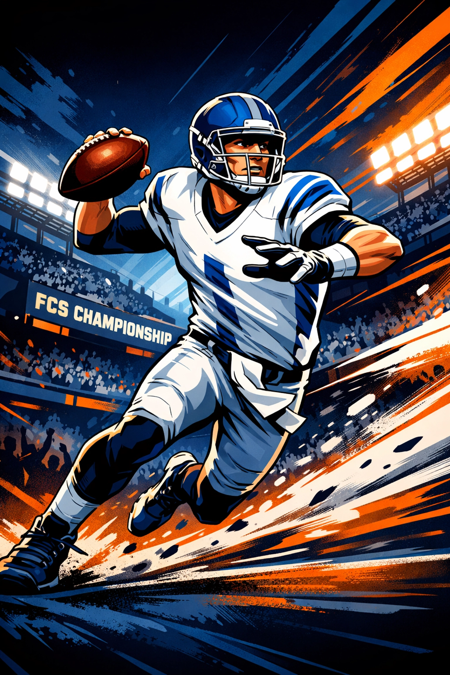 College quarterback scrambling and throwing during game action demonstrating dual-threat ability