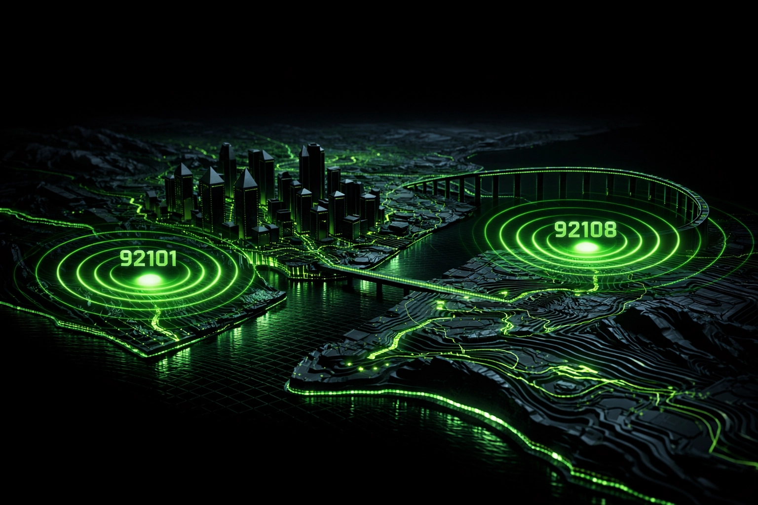 Digital map of San Diego highlighting top zip codes for local directory SEO reach.