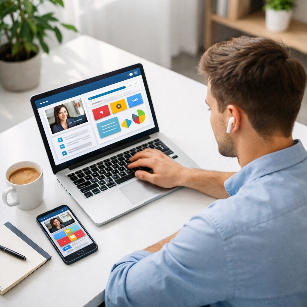Professional completing ServiceNow training through continuous learning platform