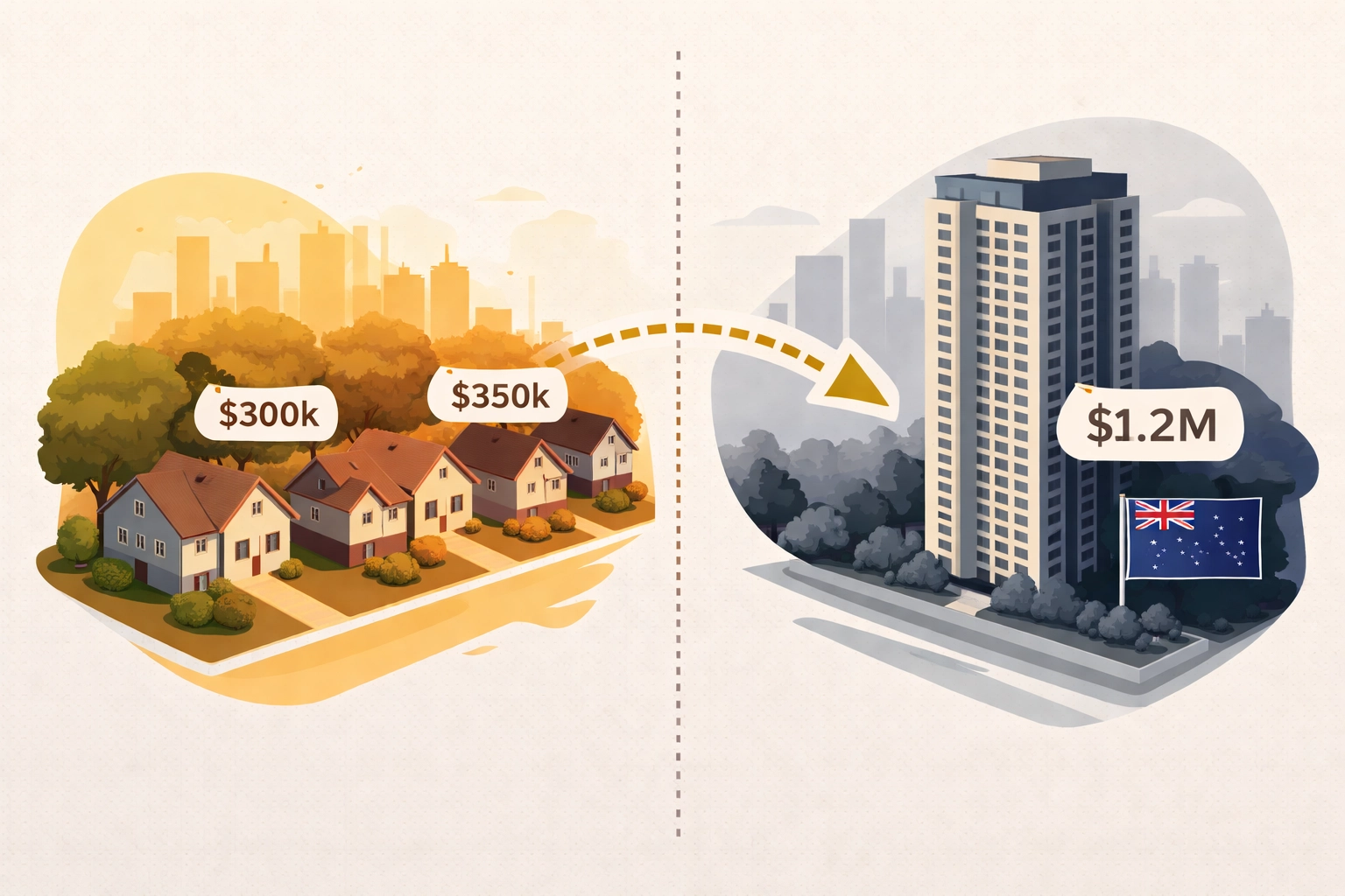 Comparison of affordable American homes and pricey Australian apartments for investment opportunities