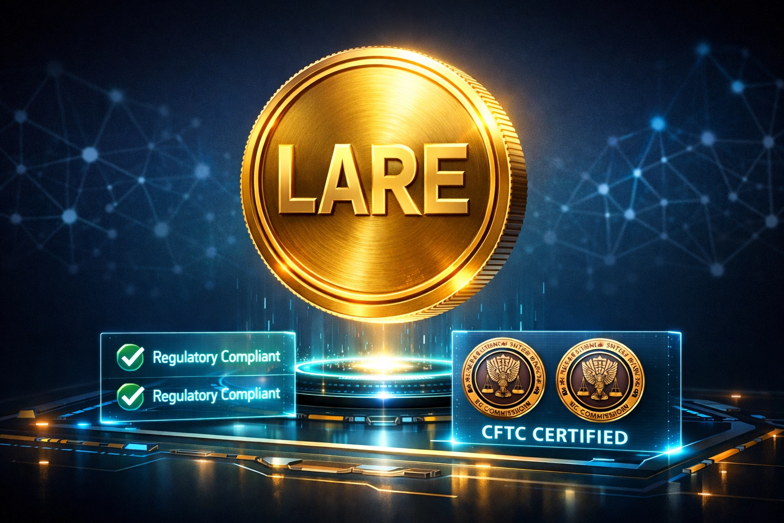 Larecoin LARE token with CFTC regulatory compliance and commodity classification visualization