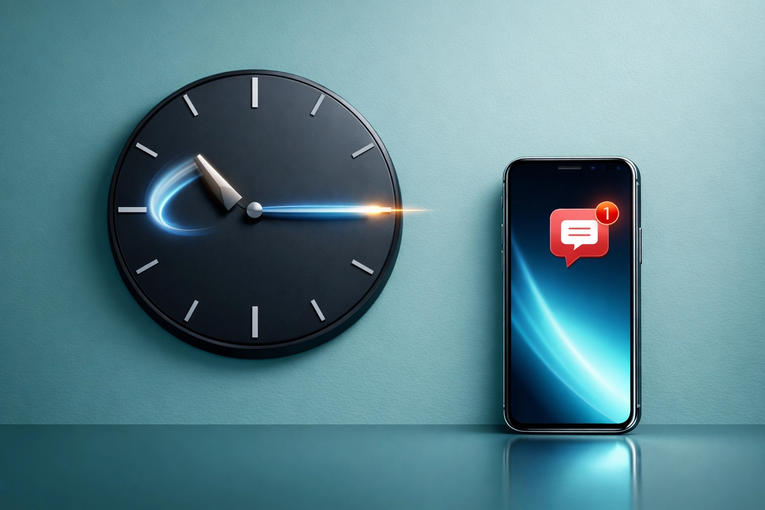 A modern clock and smartphone showing fast notifications for emergency dental cover birmingham.