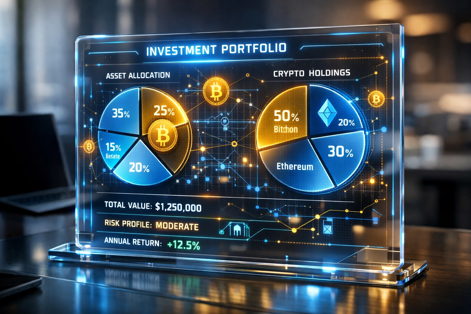 Modern investment portfolio dashboard displaying dynamic asset allocation and digital investment strategies