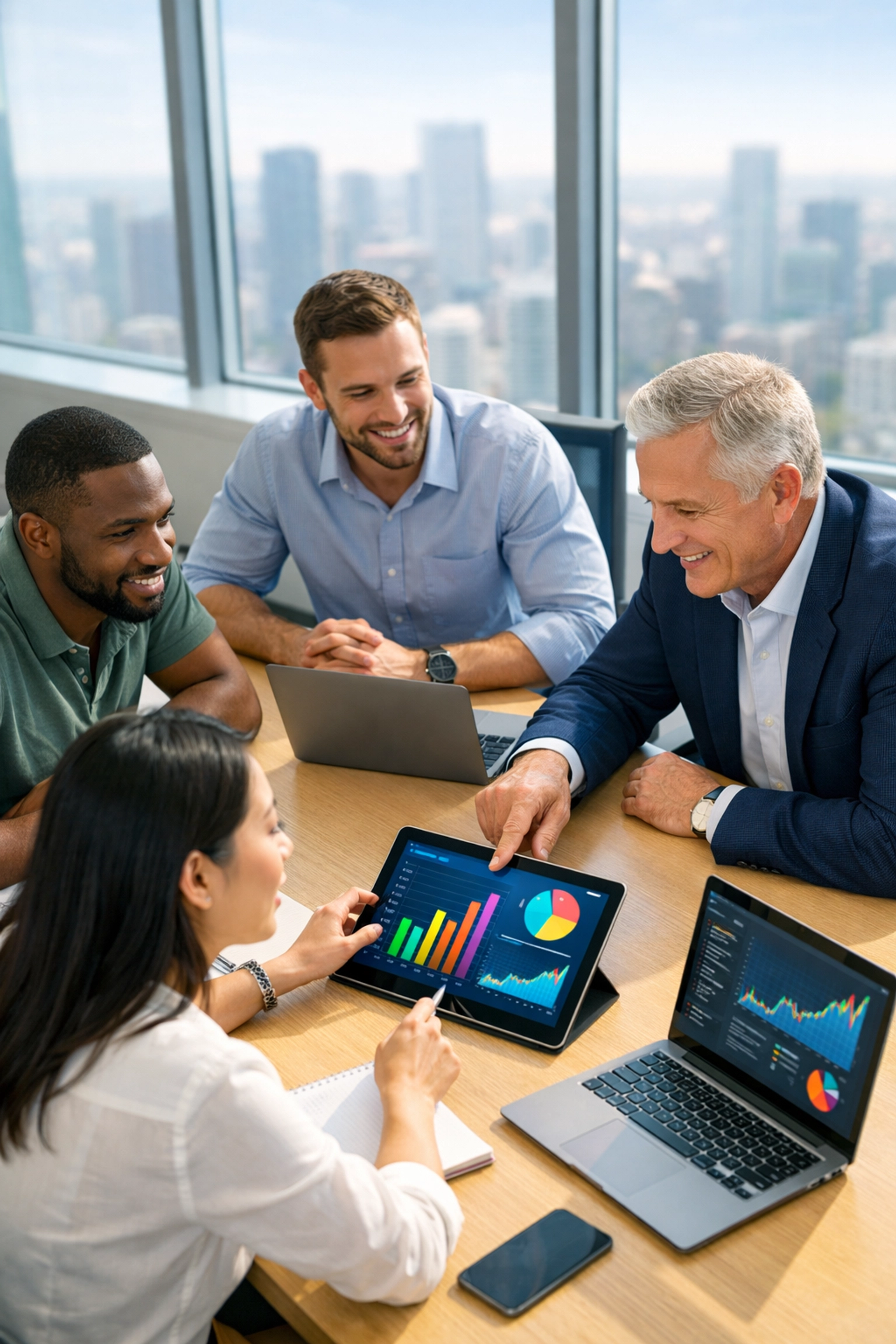 IT consultants and executives reviewing data charts for ServiceNow ITAM cost optimization and ROI.